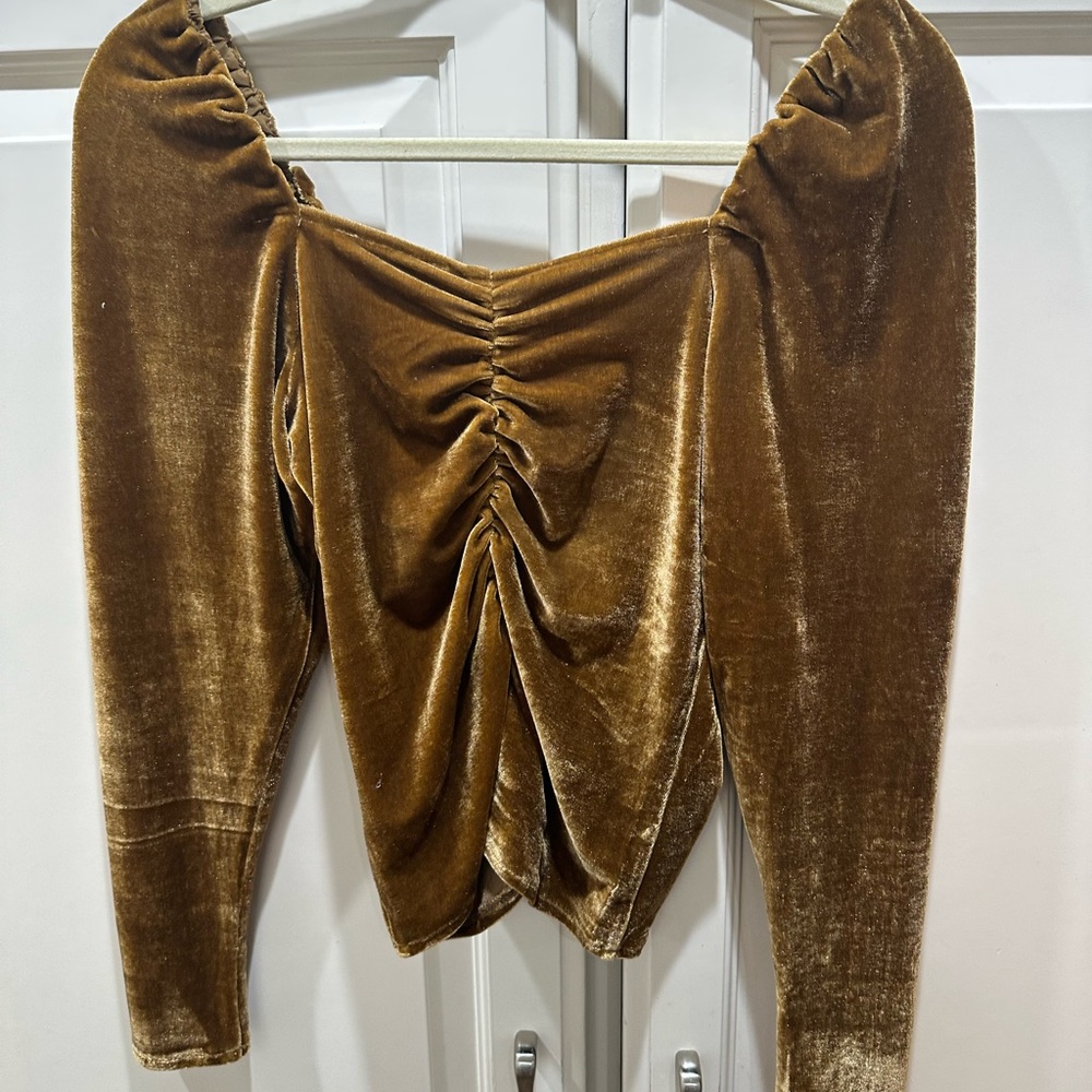 Steve Madden BB Dakota bronze velvet ruched top blouse shirt - Picture 3 of 4